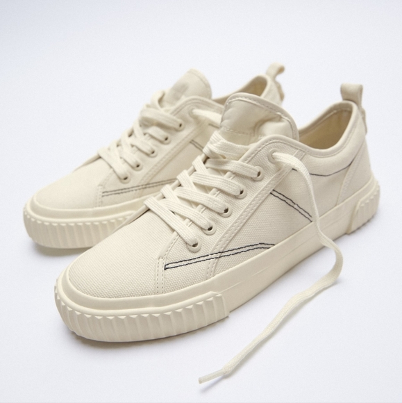 Zara Shoes - NWT Zara Canvas Low Top Ecru Trainers, Size 10